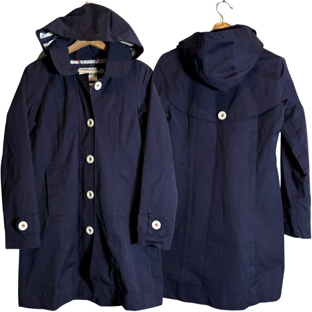 Hatley Hooded Rain Trench Coat Womens 4 Navy Blue Outdoor Preppy Minimalist Chic